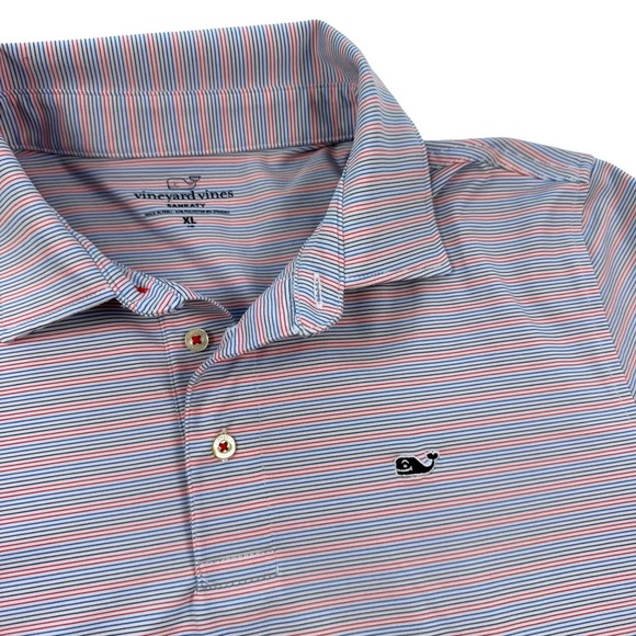 Vineyard Vines Sankaty Polo Shirt Boys XL Blue Red Grey Stripe Performance - Picture 2 of 7